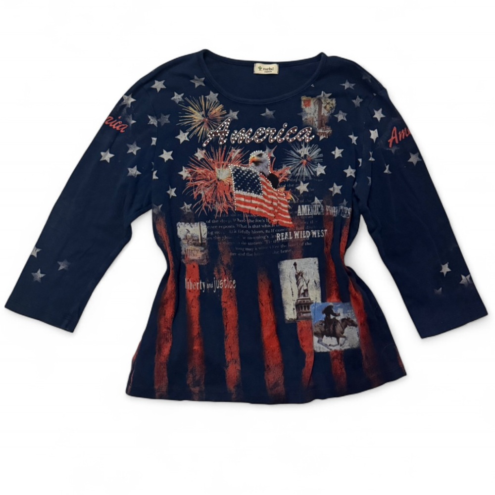 Vintage Cactus womens embroidered rhinestones“America” long sleeve